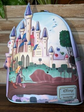 Loungefly Aurora Castle Mini Backpack - Lavender, Pastel Blue, Green
